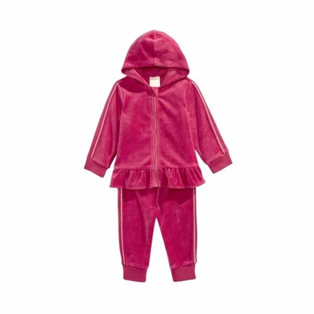 Baby Girls 2 piece set velour Peplum Hoodie & Jogger Pants 6-9 M